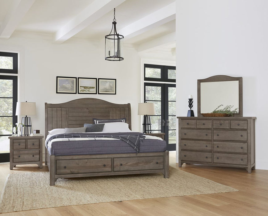 Vaughan Bassett Cool Farmhouse Sleigh Queen Bed with Storage in Grey