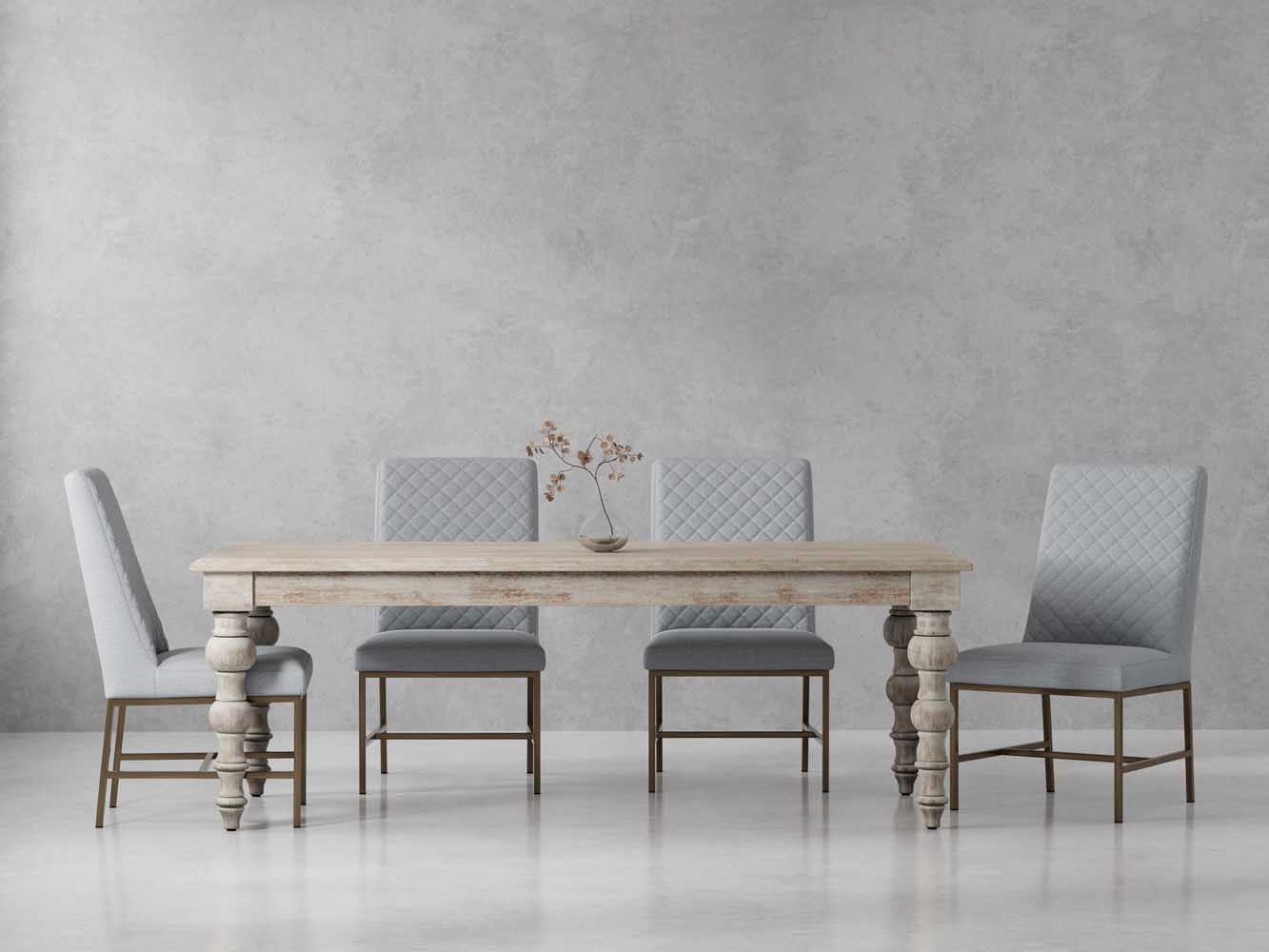 Crossings - Eden Rectangular Dining Table With 4 Upholstered Chairs - Toasted Tumbleweed & Pearl Silver
