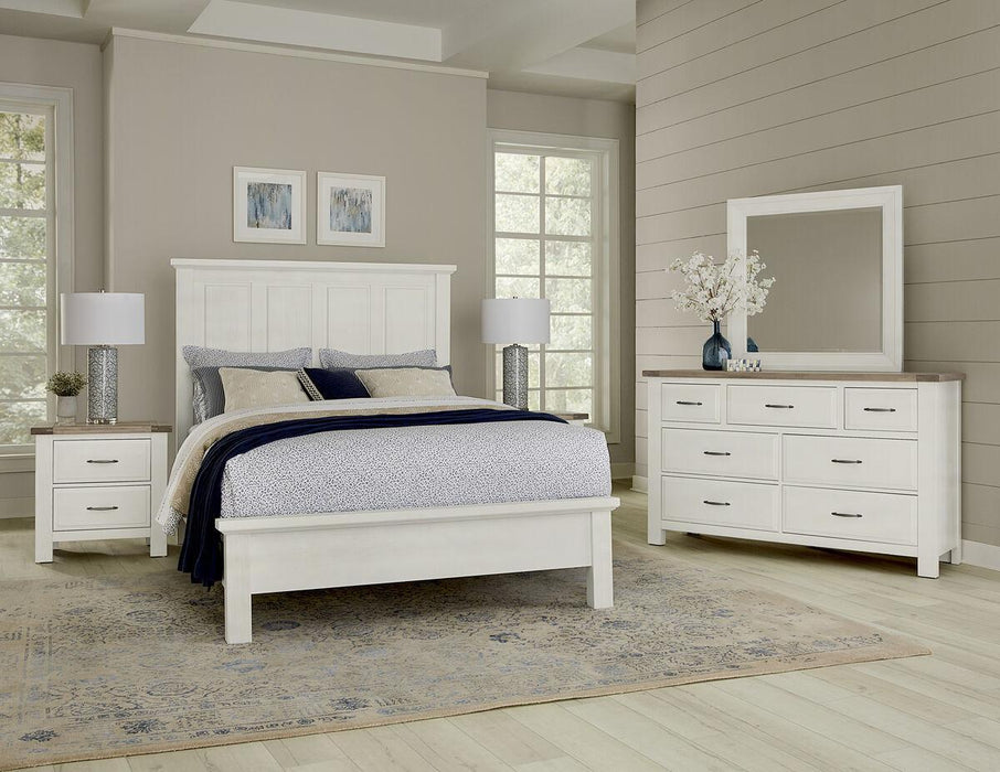 Vaughan-Bassett Maple Road Cal King Mansion Bed with Low Profile Footboard in Soft White