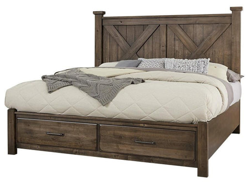 Vaughan-Bassett Cool Rustic King Barndoor X Headboard with Storage Footboard Bed in Mink image