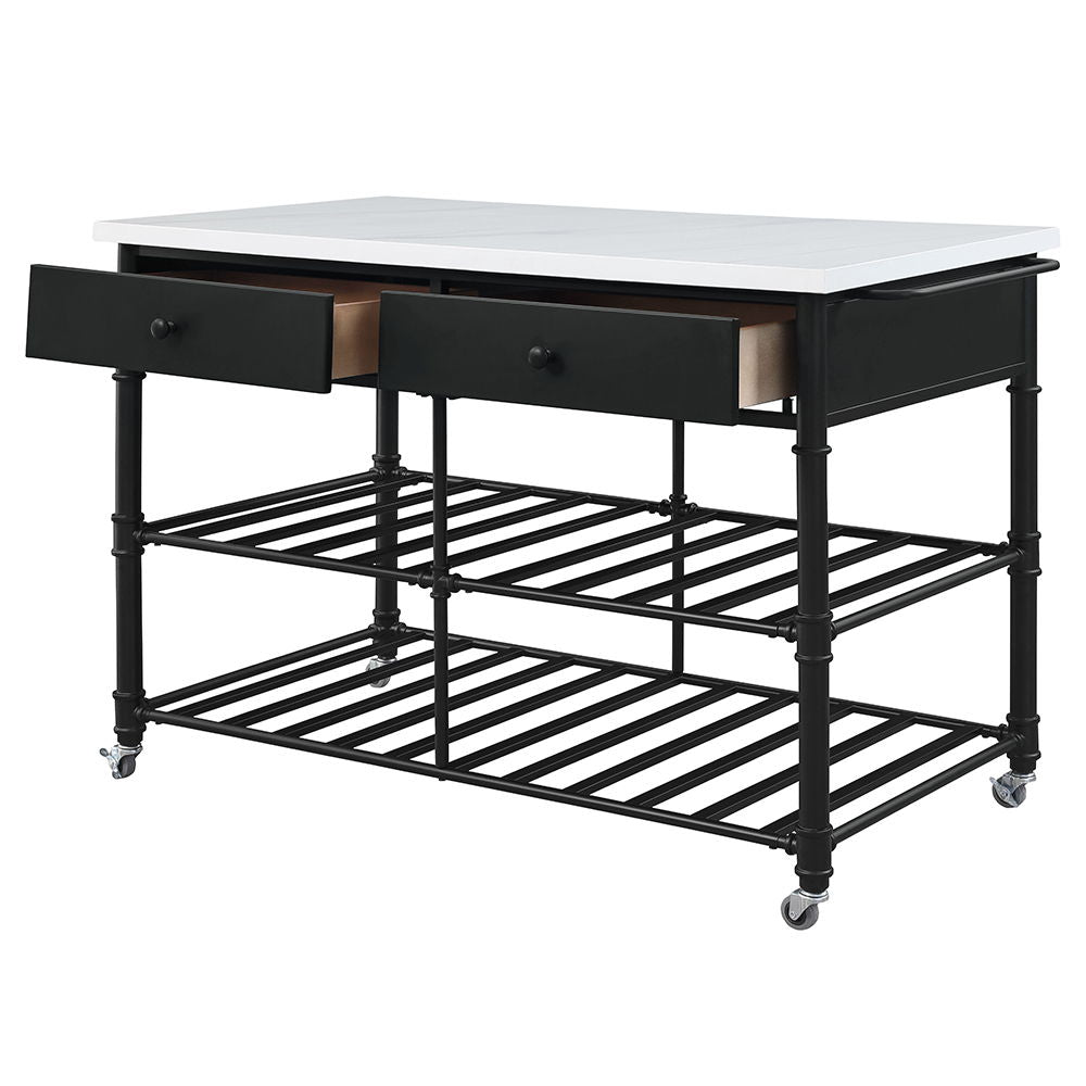 Emery - Kitchen Island - White Cultured Marble Top & Gray