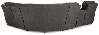 Hoopster - Zero Wall Power Recliner with Console 6 Pc Sectional - Gunmetal
