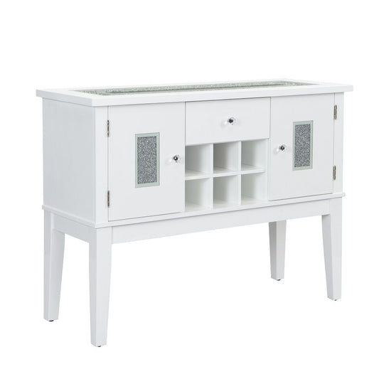 Elizaveta - Server - Faux Crystal Diamonds & White High Gloss