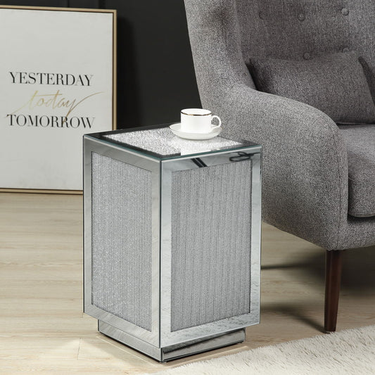 Noralie - 20" Accent Table - Mirrored, Faux Diamonds