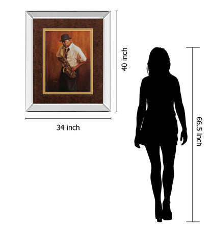 Sax Man By Delancy - Mirror Framed Print Wall Art - Orange