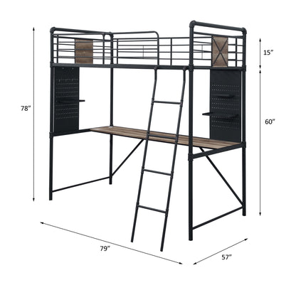 Cordelia - Twin Loft Bed With Desk - Antique Oak, Sandy Black & Dark Bronze Hand-Brushed