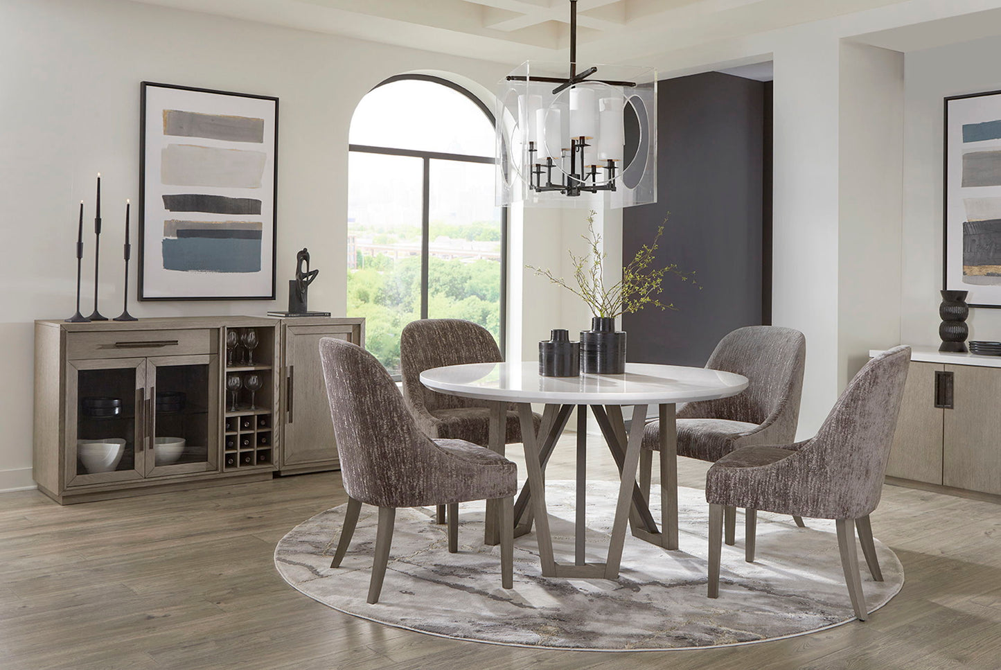 Pure Modern Dining - 54" Round Table With Wood Base - Moonstone
