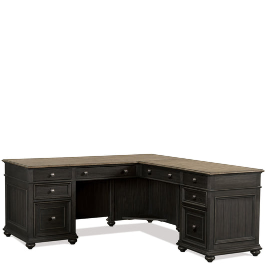 Regency - L - Desk And Return - Antique Oak / Matte Black