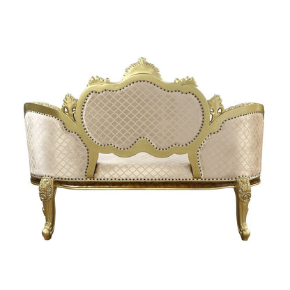 Desiderius - Bench - Beige Fabric, Antique Gold & Hand Paint Brown
