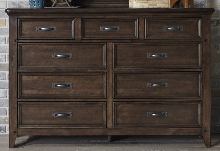Liberty Furniture Saddlebrook 9 Drawer Dresser in Tobacco Brown